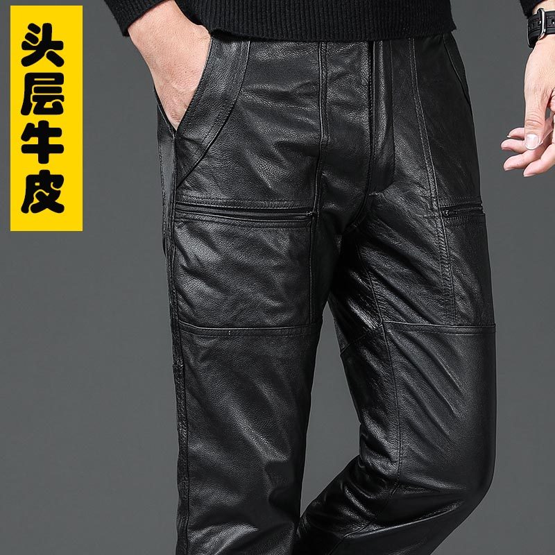 海宁真皮皮裤男头层牛皮可拆卸加绒加厚机车宽松中老年男士摩托车,男装,皮裤,淘宝优惠券,粉丝福利购,淘宝优惠卷