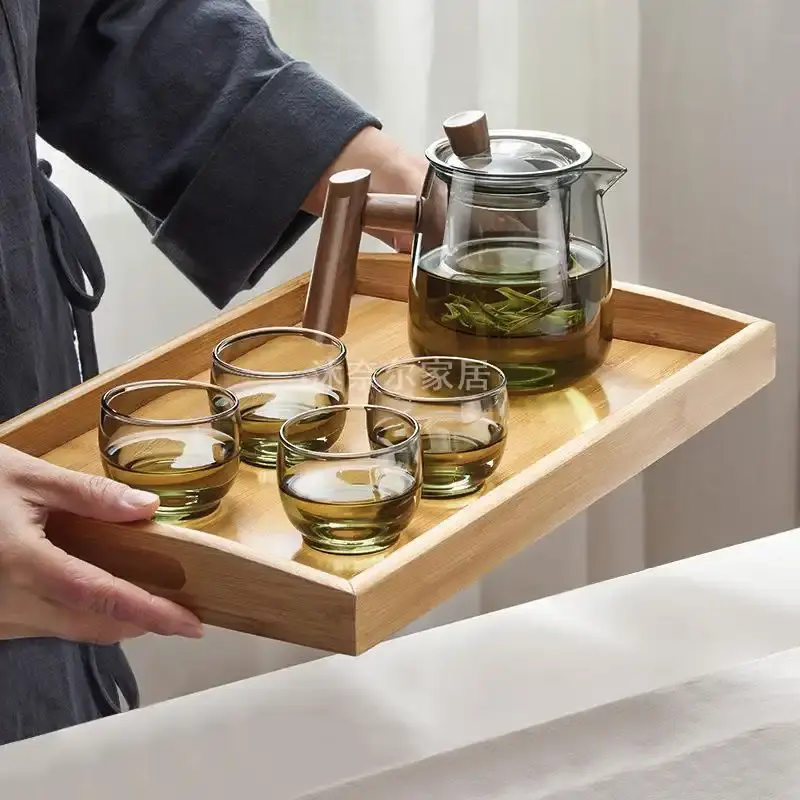 日式茶水分离玻璃泡茶杯   茶具套装搭配电陶炉泡茶壶胡桃木茶杯