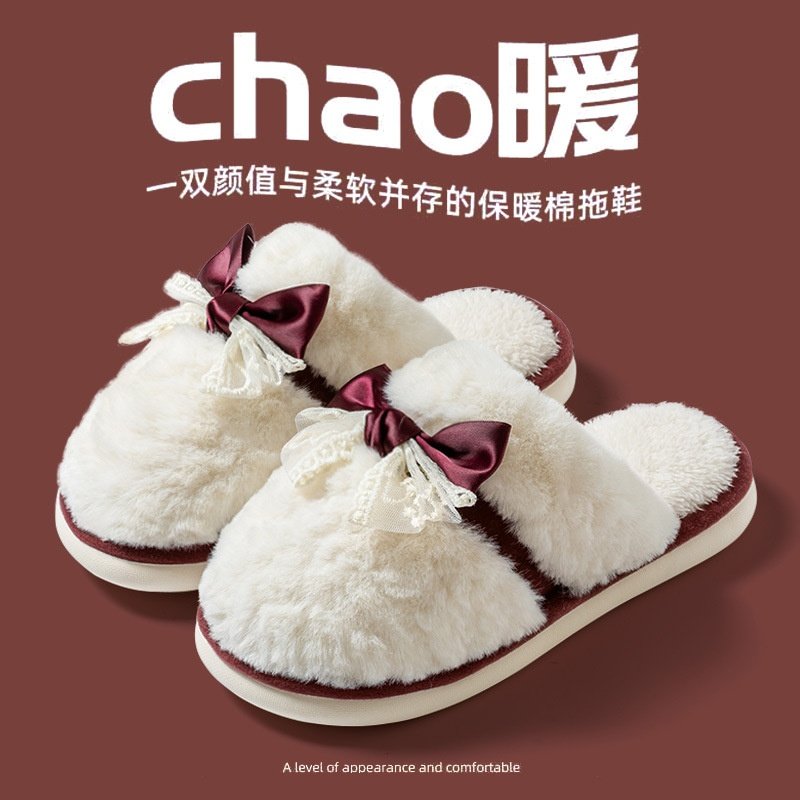 爆款蝴蝶结棉拖鞋女保暖防滑厚底居家日用外穿时尚百搭加绒棉拖鞋,居家布艺,居家棉拖/棉鞋,淘宝优惠券,粉丝福利购,淘宝优惠卷