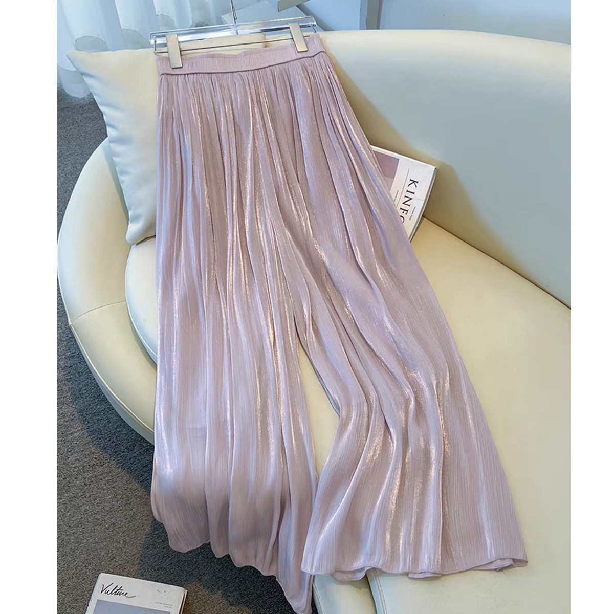 垂感宽松气质半身裙裤女鎏光溢彩复古大脚裤飘逸甩裤九分阔腿裤裙