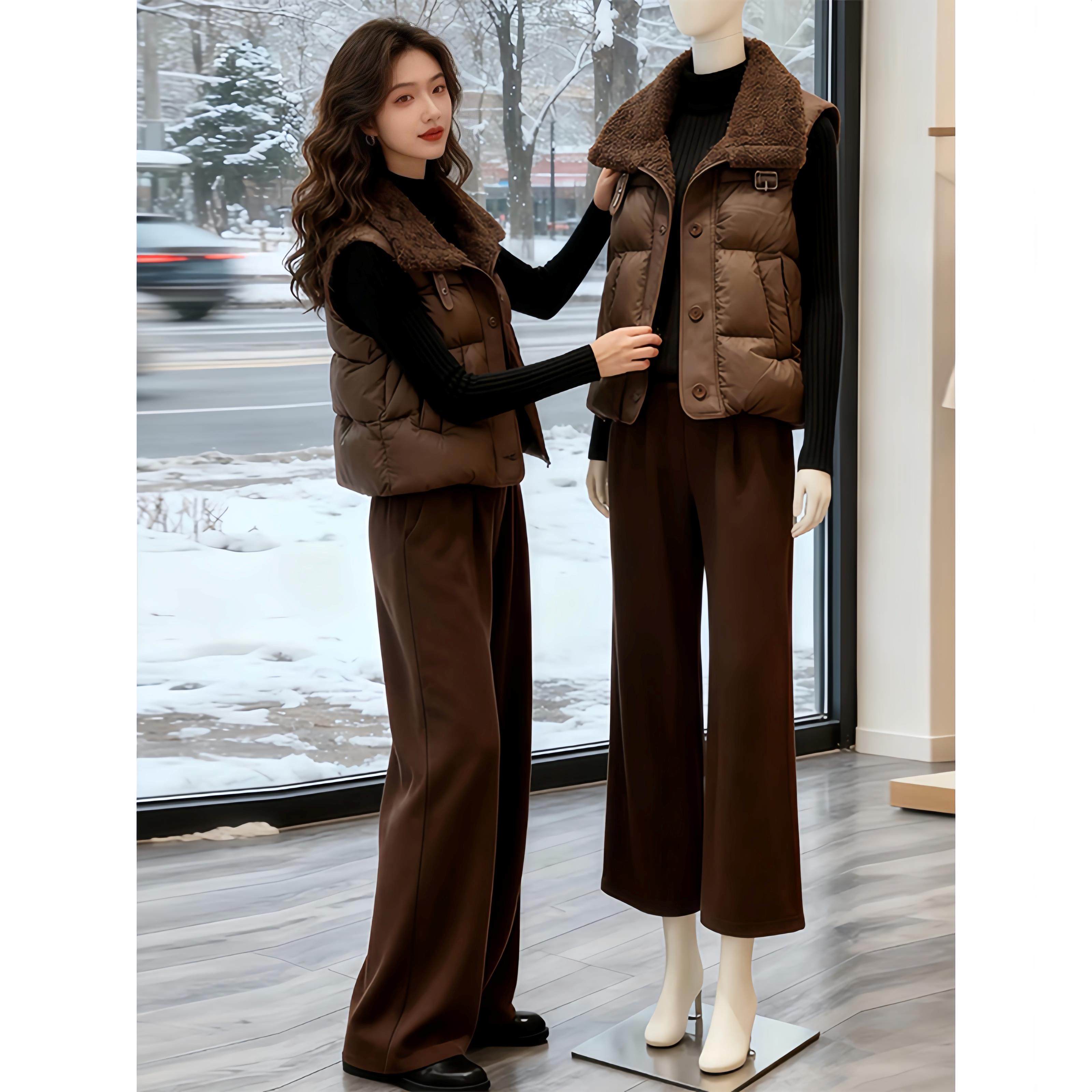 欧货羽绒棉马甲女冬季加厚宽松短款羊羔绒领无袖马夹外穿坎肩外套