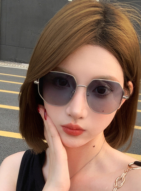 透明蓝色偏光太阳镜男士多边形金属开车墨镜韩版新款旅行海边女潮