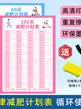 减肥计划表100天健身体重打卡墙贴自律瘦身重量登记表减重目标提醒监督神器百天体重变化管理日记录表贴墙上