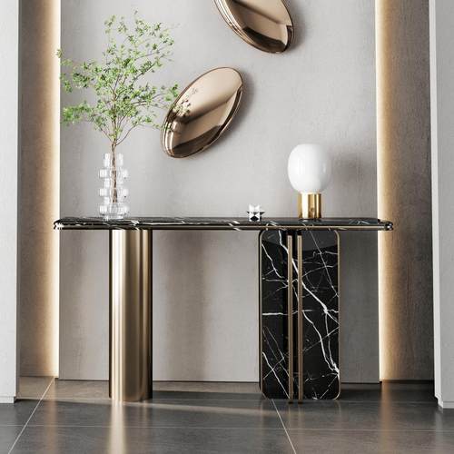 售楼部大理石玄关台简约玄关桌靠墙入户客厅端景台条案岩板玄关柜