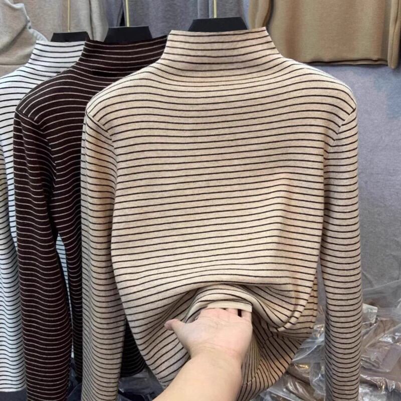 女打底2025新款加绒厚打底衫秋冬半高领德绒长袖T恤内搭保暖上衣