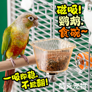 鹦鹉食盆磁吸防翻小鸟喂食碗牡丹虎皮小太阳鸟笼悬挂式喂水器透明