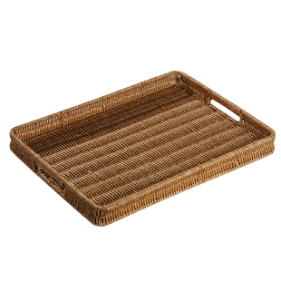 桂味源 日式托盘仿藤编织 茶几茶盘收纳盘桌面文件收纳篮子长方形