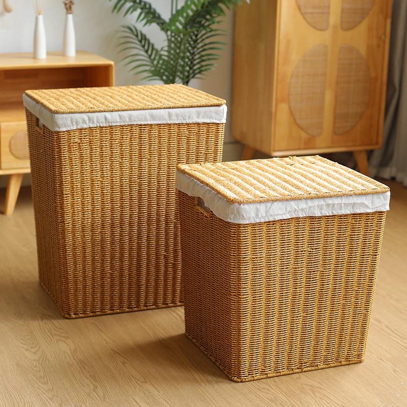 脏衣篮仿藤编脏衣服收纳筐带盖特大号家用洗衣篓卧室收纳箱北欧风
