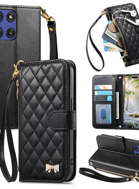 适用摩托罗拉Edge70手机壳翻盖拉链淑女插卡Edge60Fusion外壳挂绳防摔50保护套G67/56/75支架G85/86Power高档