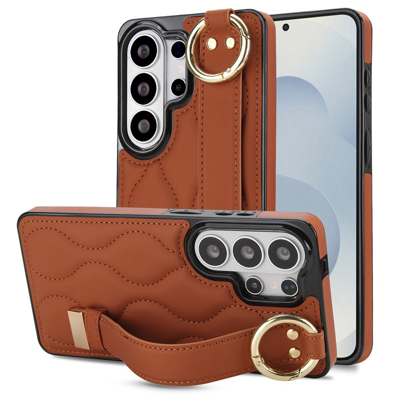 适用三星s26/25ultra手机壳24fe后盖皮套手腕带指环扣支架防摔s23+/22plus保护套a16/15单底男女士a54/55/56