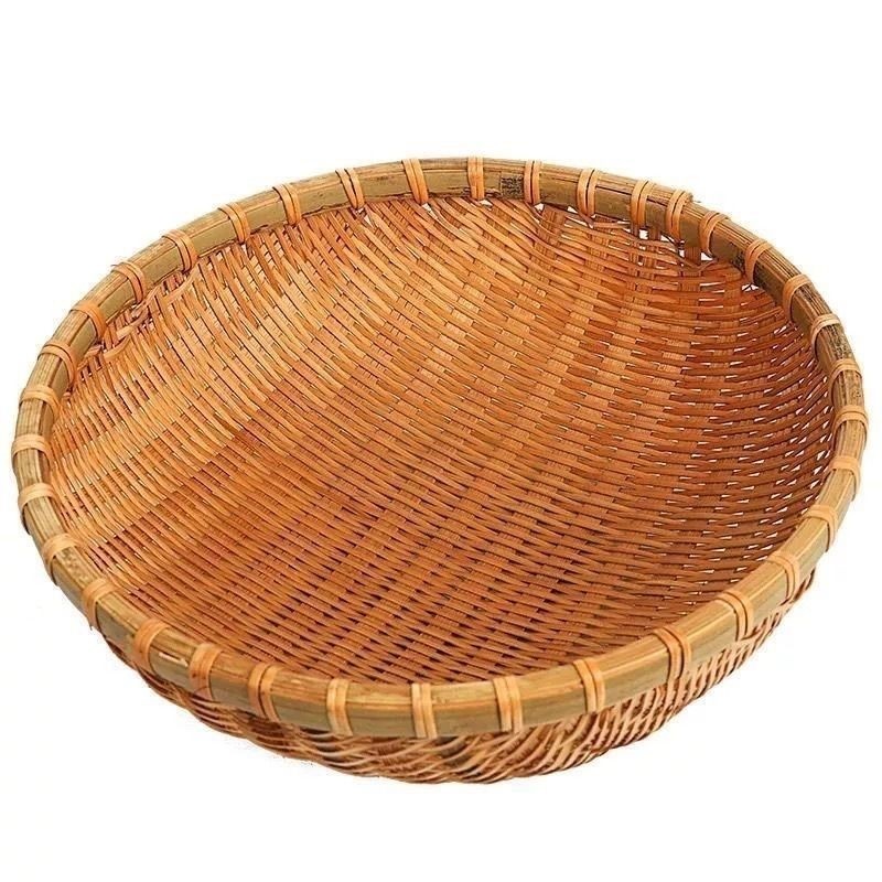 竹编篮圆形簸箕筲箕手工竹篓米筛子馒头筐收纳筐厨房洗菜箩筐家用