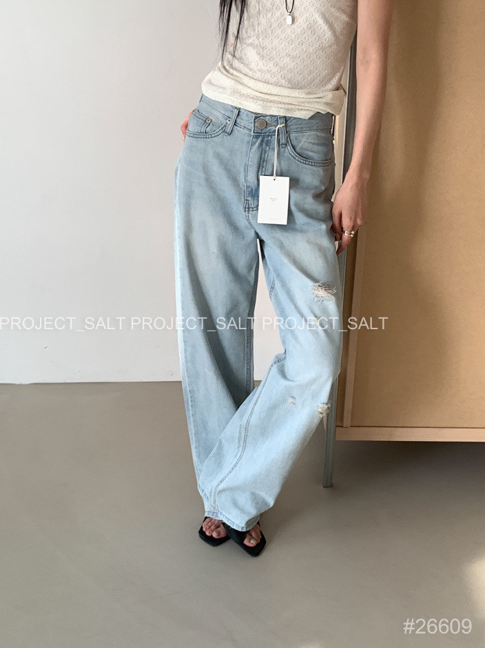 PROJECT SALT韩国代购正品2026春夏新款高腰显瘦破洞直筒牛仔裤女
