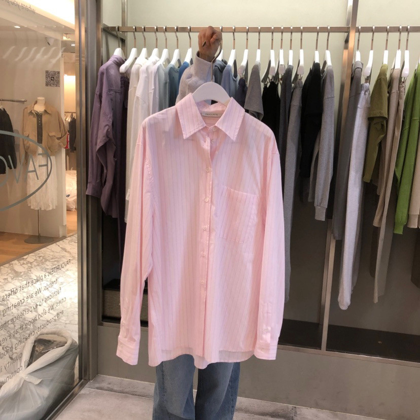 现货～FAVE/FAVOURITE韩国正品设计师品牌2026春款条纹长袖衬衫女