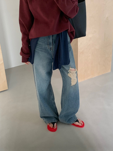 现货～TRUE韩国正品小众设计师品牌2026春款高腰休闲直筒牛仔裤