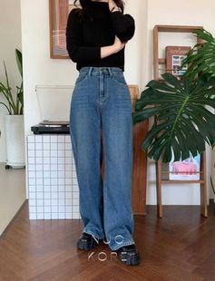 现货~VANILLA J韩国正品小众设计师品牌新款百搭休闲直筒牛仔裤