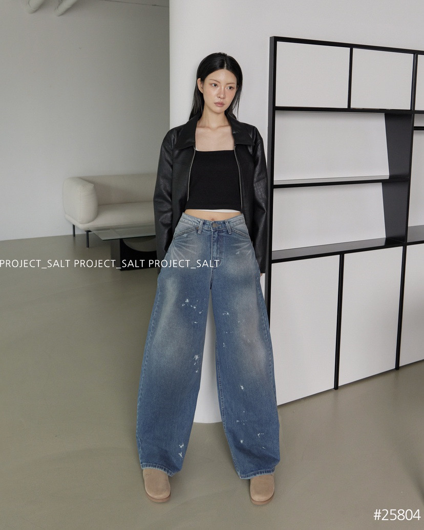 韩国正品project salt阔腿牛仔裤