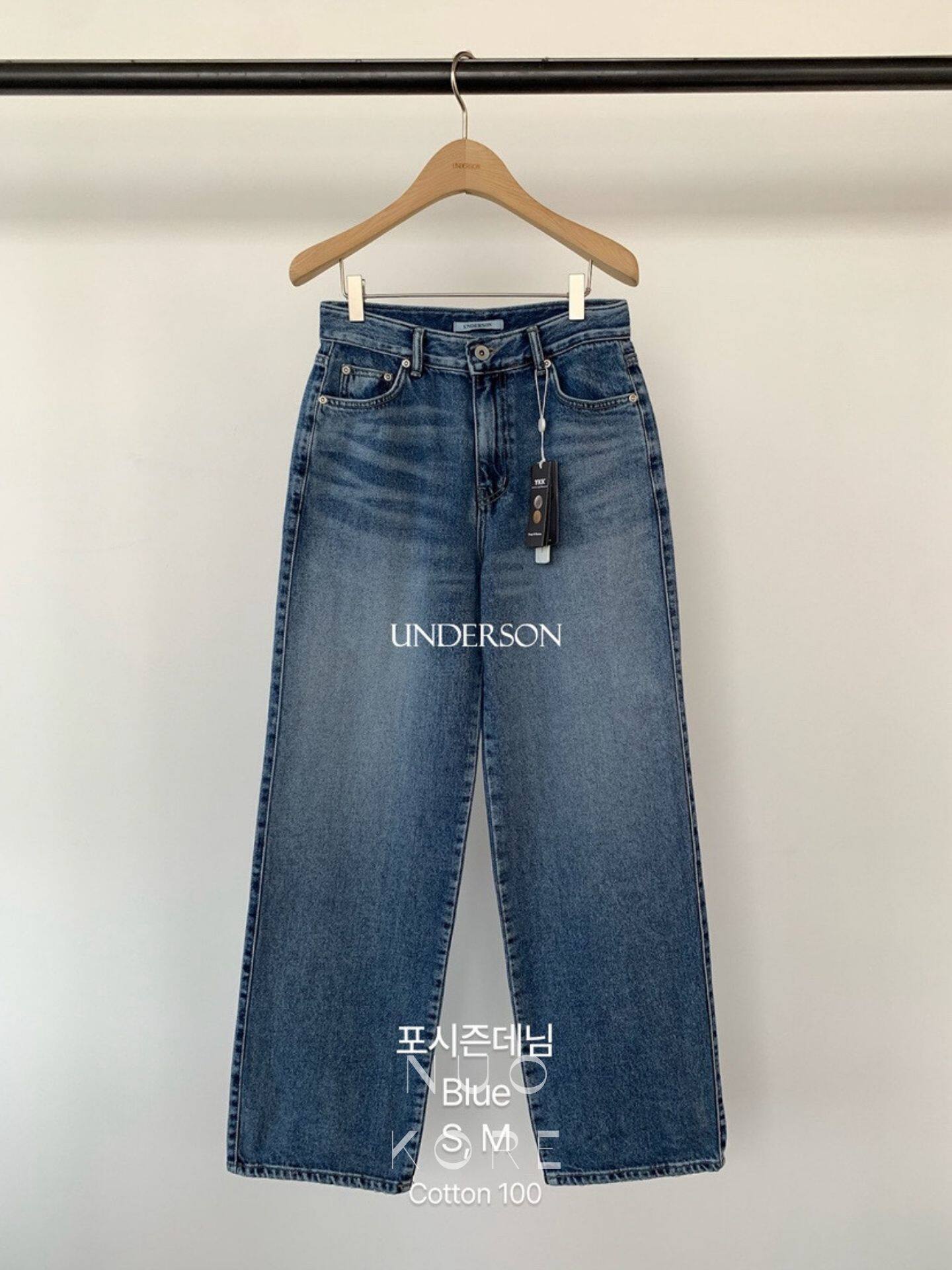 现货～UNDERSON韩国正品东大门2026春款磨白水洗高腰直筒牛仔裤女