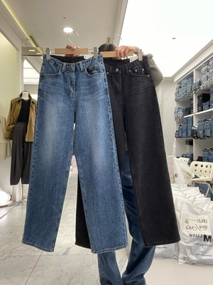 PAI 韩国正品小众设计师2025秋冬新款加百搭宽松直筒牛仔裤女