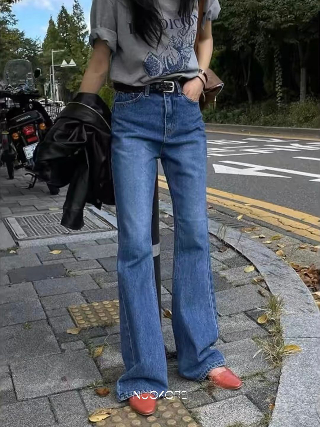 直邮Byd韩国正品2025秋季新款高腰显瘦直筒微喇叭牛仔裤女