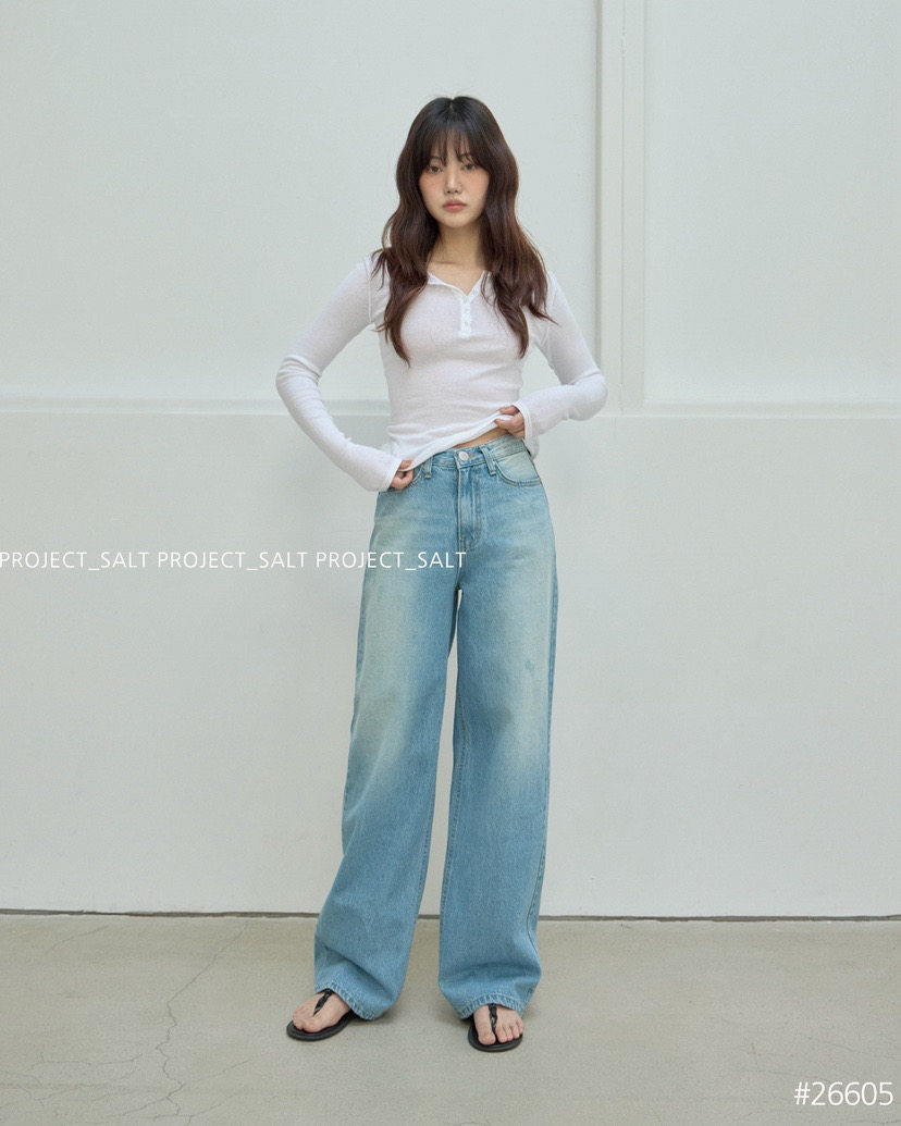 现货～PROJECT SALT韩国代购正品2026春装新款浅色系宽松牛仔裤女