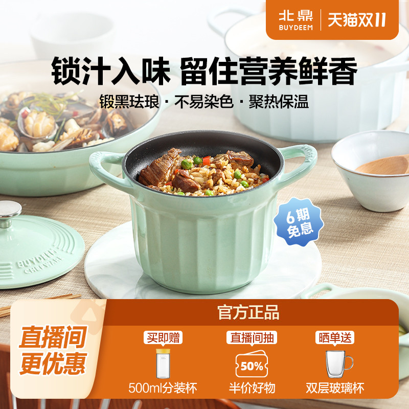 北鼎铸铁炖锅珐琅锅焖煮锅家用炖锅煲仔饭砂锅煲汤省油油炸锅无氟