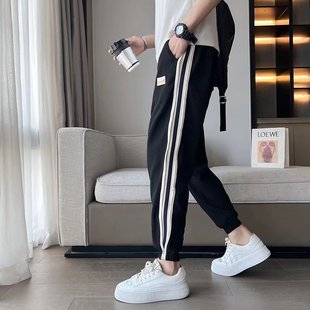 子男加绒潮牌痞帅炸街宽松hiphop运动裤 春秋季 条纹休闲裤 美式 新款