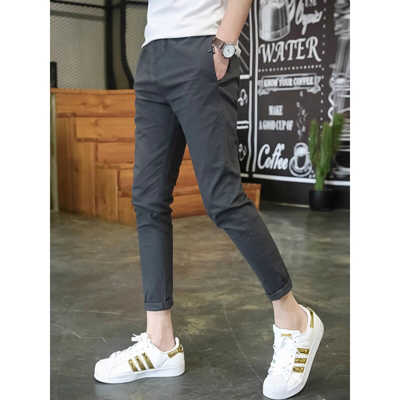 韩版裤子男春秋季2024新款黑色休闲西裤男高级感痞帅九分小脚裤