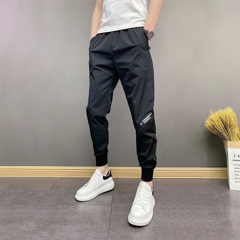 薄款夏季男生速干刺绣潮流小脚裤痞帅高级束脚百搭休闲九分卫裤子