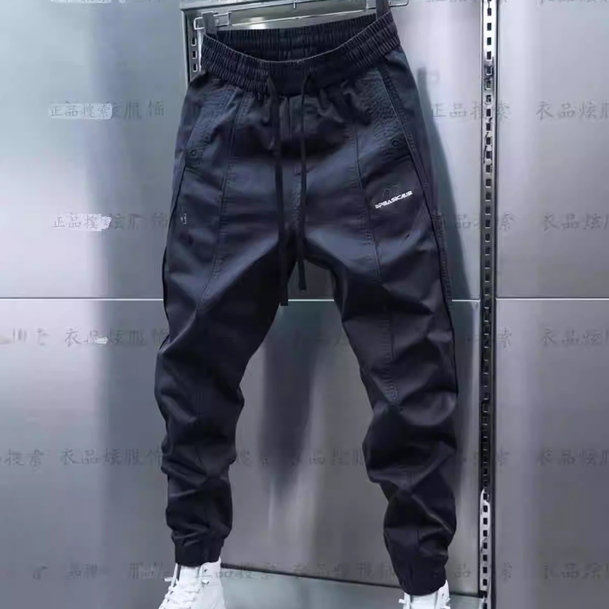 裤子男春秋季2024新款男士弹力松紧腰修身小脚刺绣纯色束脚休闲裤