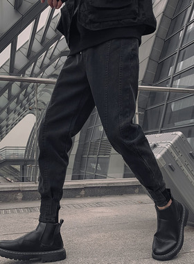 秋冬季黑色小脚牛仔裤2023新款男士ins潮流百搭加绒修身休闲裤子