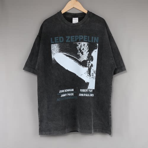 Led Zeppelin短袖T恤齐柏林飞艇摇滚乐队重磅水洗做旧情侣男女INS