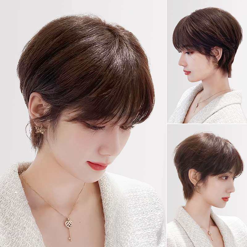 假发女短发造型真发全真人发夏自然全头光头套波波轻薄整顶假发套