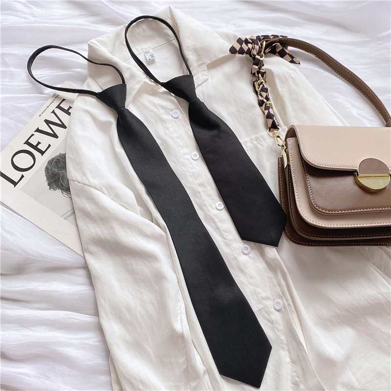 懒人拉链jk领带基础款配衬衫百搭纯黑色窄版领带男女学生帅气免打