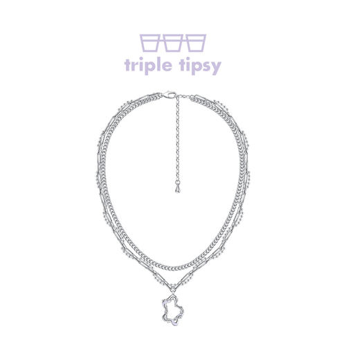 triple tipsy 桃花源系列 珠绕桃花双层项链 中性风锁骨链简约