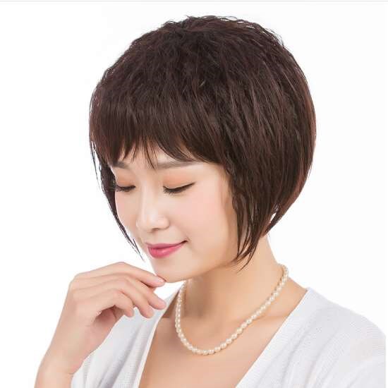 正品送妈妈头套女短发型中老年假发套短卷发女士假头发真发女发短