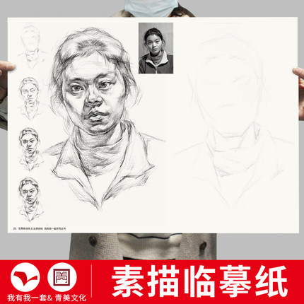 石膏像结构头像结构素描临摹纸 素描描摹纸 临摹卡 绘画入门基础创意卡片结构五官解析对画照片教程 美院联考美术高考名师示范教材