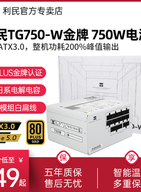 利民白色TG750W/650W/850W/1000W电源PCIE 5.0/ATX3.0金牌全模组