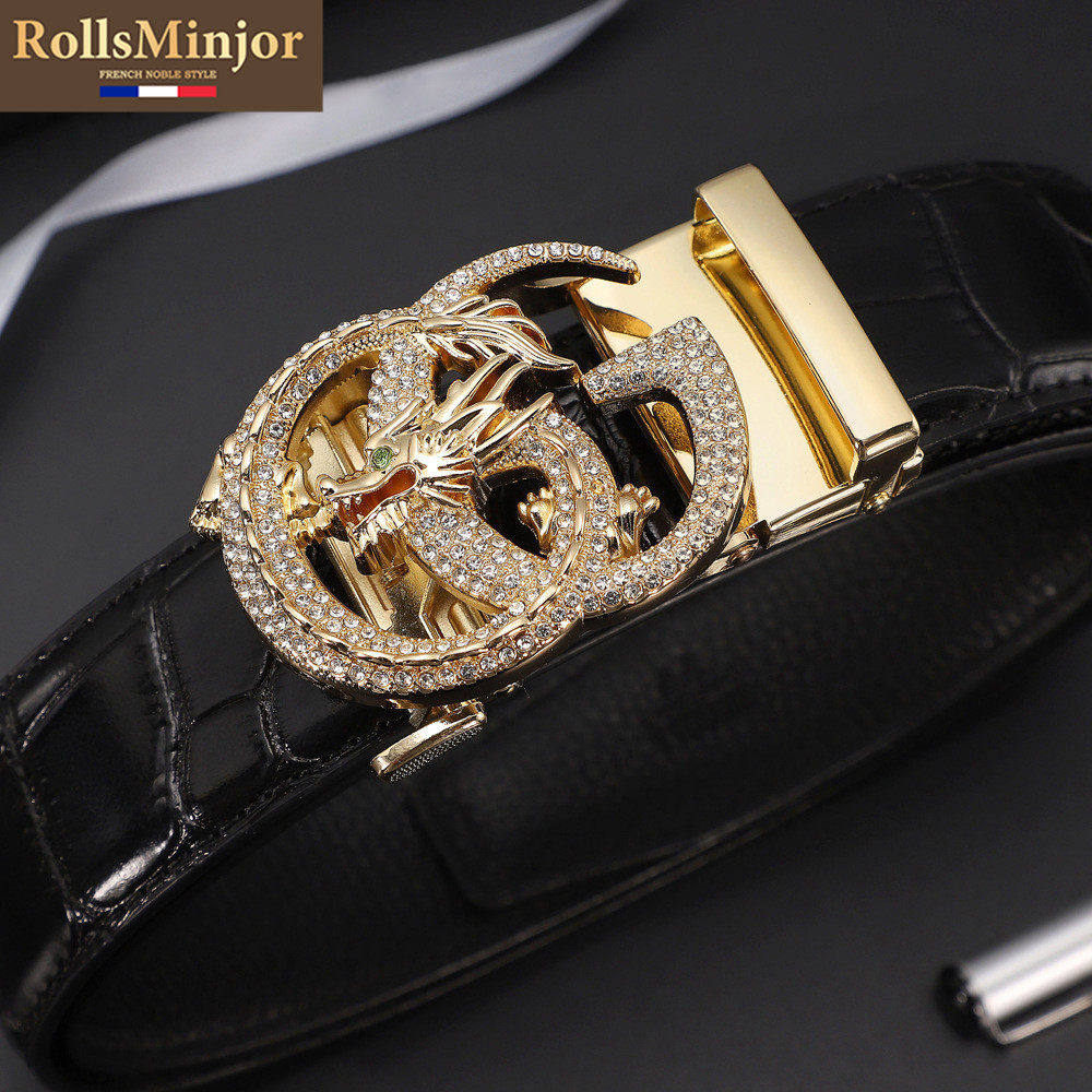 劳斯名爵酷奇皮带男自动扣纯牛皮腰带真皮休闲年轻人镶钻裤带潮流