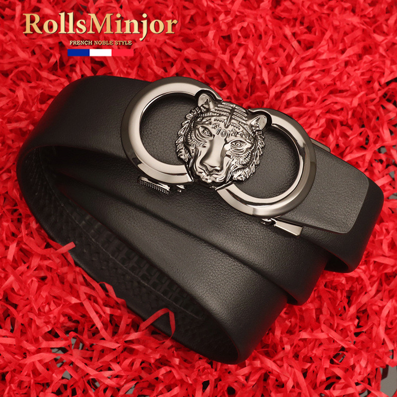 劳斯名爵男士皮带真皮头层牛皮自动扣虎头腰带商务休闲裤带送男友