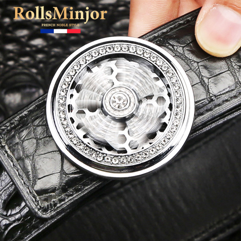 时来运转皮带男士真皮正品鳄鱼皮腰带男式奢侈品牌平滑扣镶钻裤带