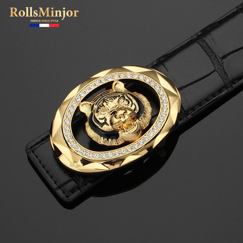 劳斯名爵皮带男真皮老虎头铜扣头层牛皮鳄鱼纹平滑扣青年休闲腰带