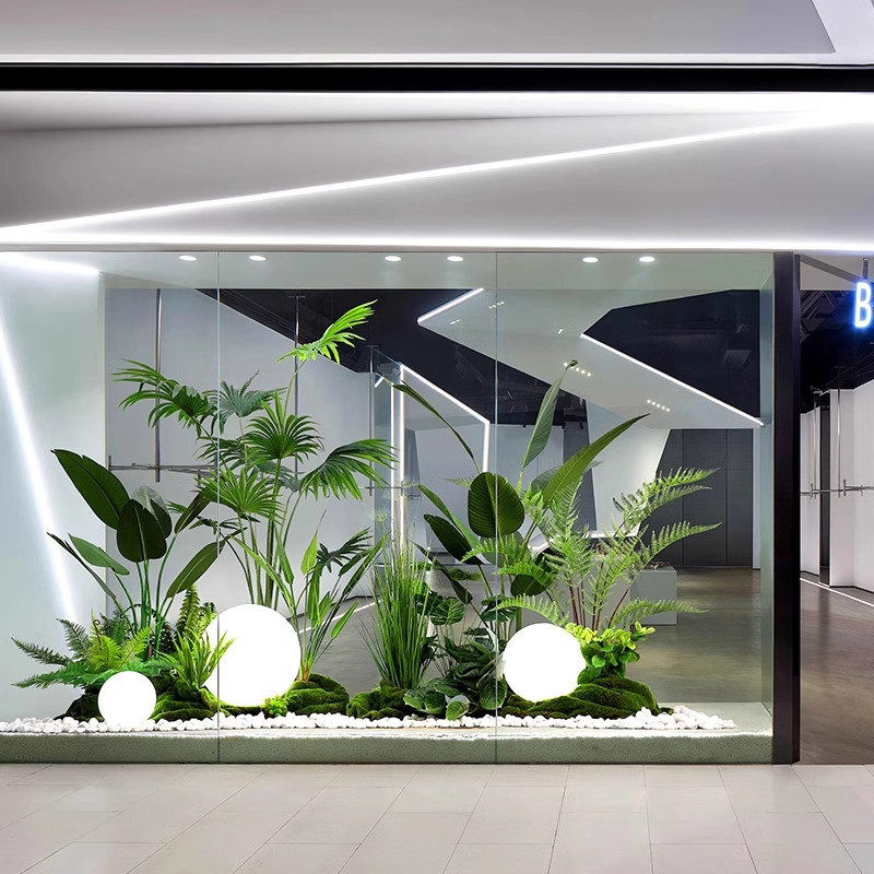 彷真绿色植物造景组合室内橱窗玻璃景观装饰假花植物隔断轻奢摆件