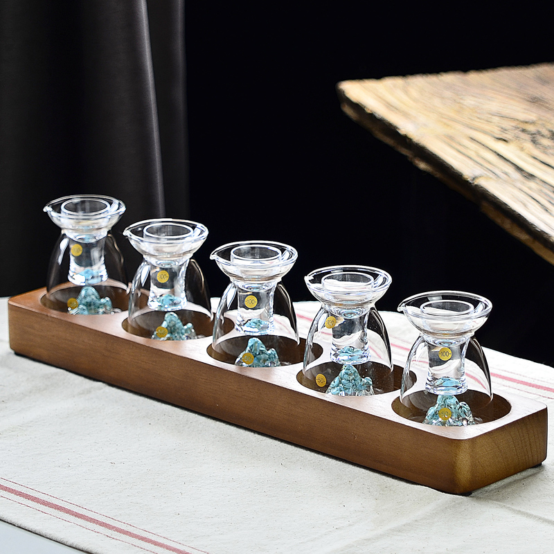 高端蓝山水晶玻璃白酒杯刻度分酒器套装