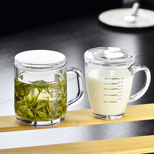 钢化玻璃杯子耐摔家用耐热泡茶大容量扎啤酒牛奶水早餐马克带刻度