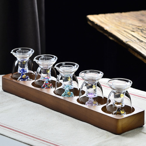 五彩缤纷水晶玻璃白酒杯分酒器套装一口杯
