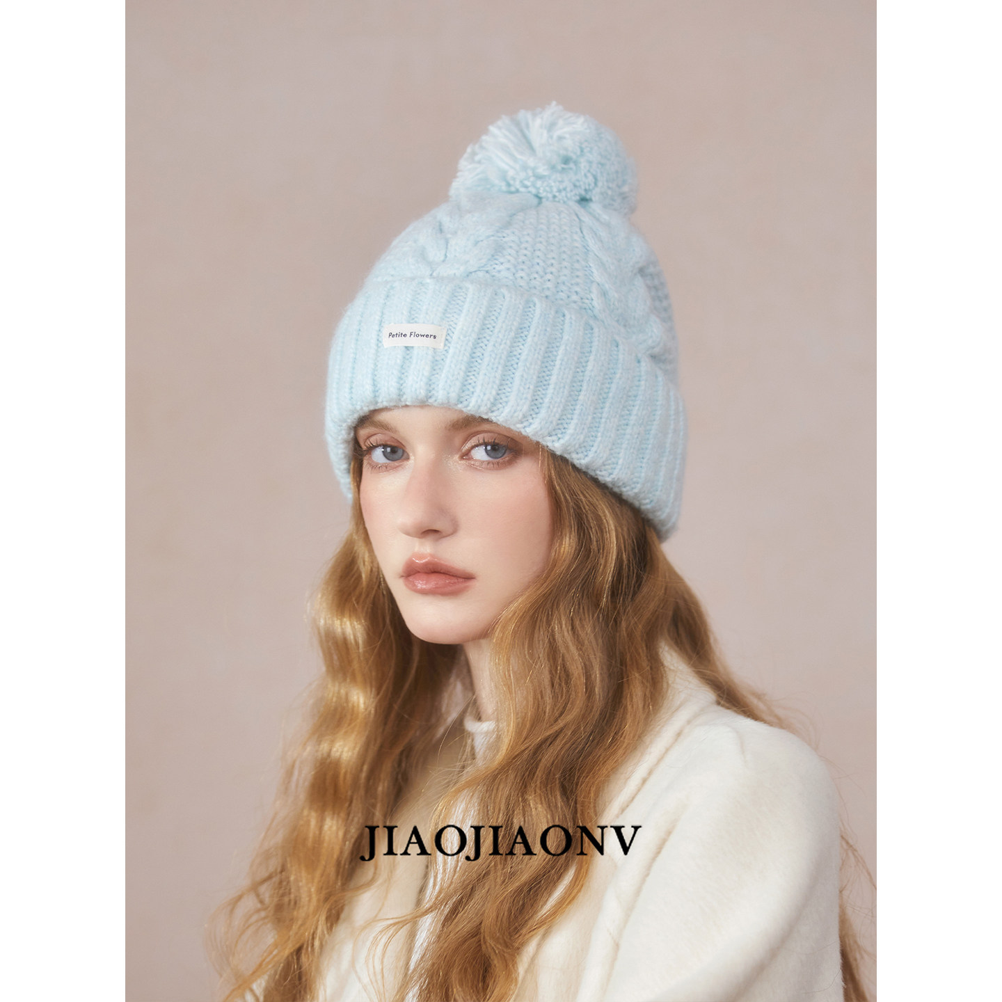 JIAOJIAONV正品针织帽韩版气质麻花毛线帽字母布标保暖套头帽女冬