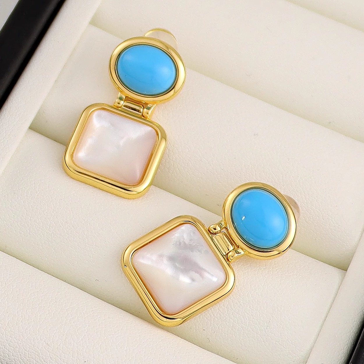 欧美风高级感轻奢蓝色方形耳钉女