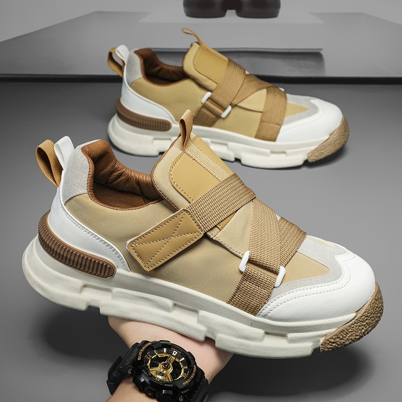 古雀文艺轻复古男鞋新款运动休闲板鞋魔术贴网红厚底增高老爹潮鞋