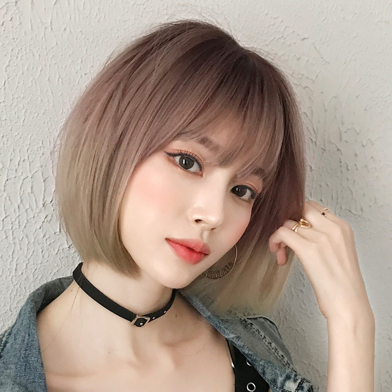 女款渐变色逼真短发bob假发套