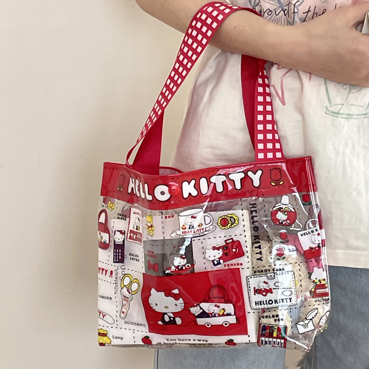 红色Kitty猫PVC手提包可爱学生